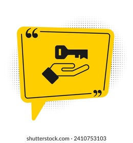 Solución negra al problema en el icono de la psicología aislado en el fondo blanco. Clave. Terapia para la salud mental. Símbolo amarillo de burbuja de habla. Vector