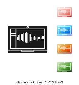 Black Sound or audio recorder or editor software on laptop icon isolated on white background. Set icons colorful. Vector Illustration