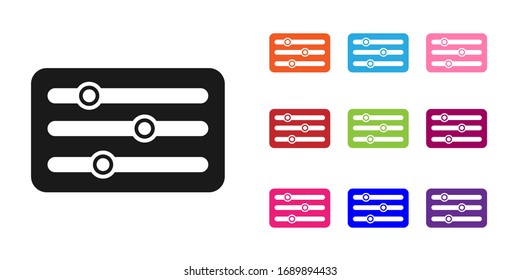 Black Sound mixer controller icon isolated on white background. Dj equipment slider buttons. Mixing console. Set icons colorful. Vector Illustration