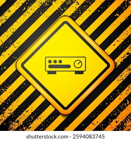 Black Sound mixer controller icon isolated on yellow background. Dj equipment slider buttons. Mixing console. Warning sign. Vector