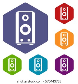 Black sound speaker icons set rhombus in different colors isolated on white background