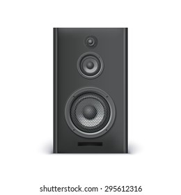 Black sound speaker on white background. Vector illustration for your design.