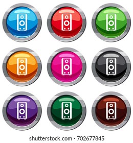 Black sound speaker set icon isolated on white. 9 icon collection vector illustration