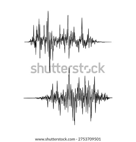 Black sound wave audio frequency signal waveform vector illustration set