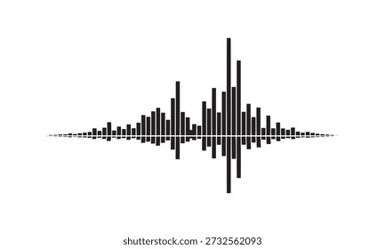 Schwarze Ton-Wellen-Equalizer-Balken auf weißem Hintergrund, Audiovisualisierung