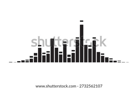 Black sound wave equalizer bars on a white background, audio visualization