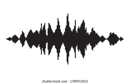 Ecualizador de onda de sonido negro aislado en fondo blanco. Onda musical abstracta, línea de audio de volumen monocromo, ritmo de onda sonora 