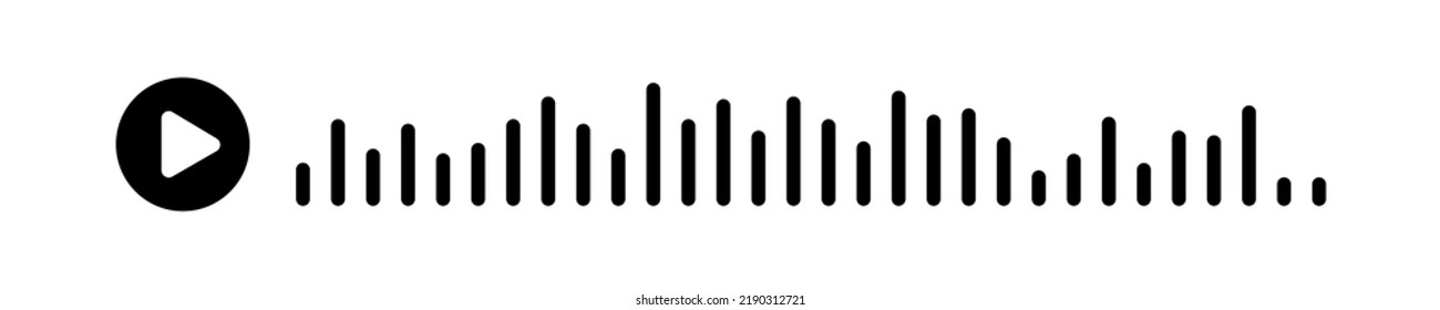 Ola de sonido negra del ecualizador aislado en fondo blanco. Ilustración de vectores clipart. Concepto reproducir mensajes de audio en redes sociales en aplicaciones móviles o sitios web.