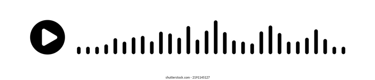 Black sound wave of the equalizer isolated on white background. Vector clipart Illustration. Concept play audio message in social network on mobile app or web site.