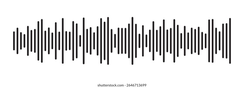 Ícone de onda de som preta. Linha de voz da onda sonora do podcast. Ícone de player de música de gravação. Faixa de conversação móvel. Ondas de som para mensagem de voz. Ícone de onda de áudio.Ondas do equalizador. Mensagem de voz e som 