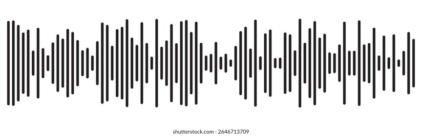 Ícone de onda de som preta. Linha de voz da onda sonora do podcast. Ícone de player de música de gravação. Faixa de conversação móvel. Ondas de som para mensagem de voz. Ícone de onda de áudio.Ondas do equalizador. Mensagem de voz e som 