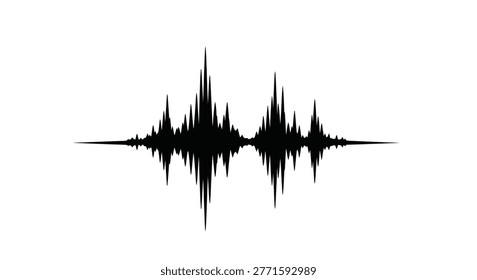 a black sound wave silhouette centered on a white background, representing audio signal visualization. high-quality professional detailed modern elegant stylish clean crisp vibrant colorful
