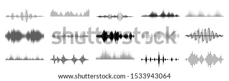 Black sound waves. Abstract music wave, radio signal frequency and digital voice visualisation. Tune equalizer vector set. Monochrome volume audio lines, soundwaves rhythm isolated on white background