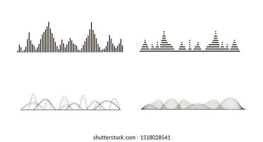 Black sound waves. Graphic design elements for financial monitoring, medical equipment, music app. Isolated vector illustration.