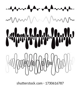 Logo de ondas de sonido negras sobre fondo blanco. Elementos ecualizadores de música modernos, símbolos de audio. Tecnología de forma de onda digital vectorial