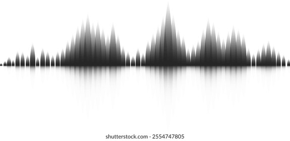 Black sound waves are reflecting on a white background, creating a visualization of audio frequencies, ideal for music and technology projects