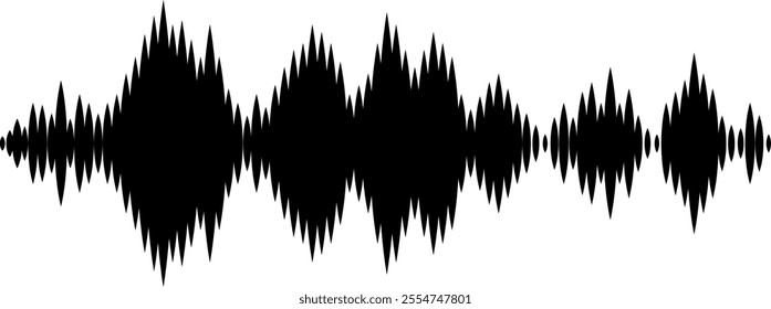 Black sound waves are visualizing digital audio signal, radio signal frequency, and music wave on white background, creating a tune equalizer vector set