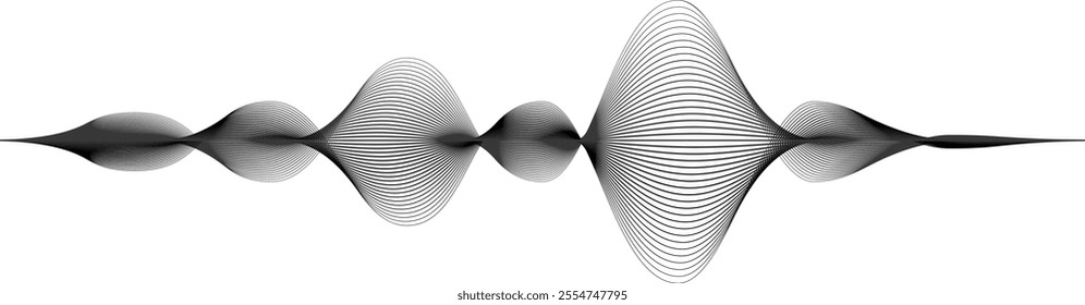 Black sound waves are visualizing radio signal frequency and digital voice, creating an abstract representation of music and tune equalizer