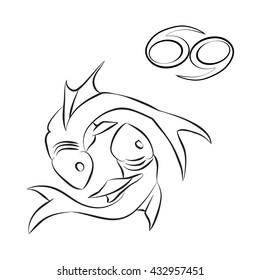 Black soutline of pisces are on white background. Vector illustration