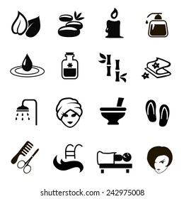 black Spa Icons set vector isolated on white background