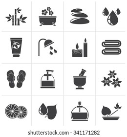 Black Spa and relax objects icons - vector icon set