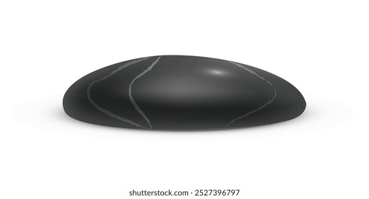 Pedra preta do spa. Ícone Zen Pebble. Rocha de equilíbrio 3D realista isolada em fundo transparente. Meditação, relaxamento, tranquilidade, terapia, conceito de ioga.