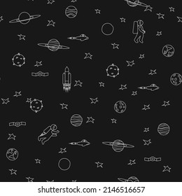 Black space background. Seamless pattern. Vector illustration
