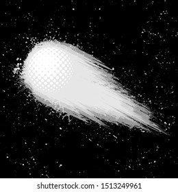 Black space background with stars and white golf ball comet