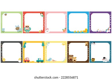 black space with cute photo frame illustration clipart for kids or worksheet with animal decoration