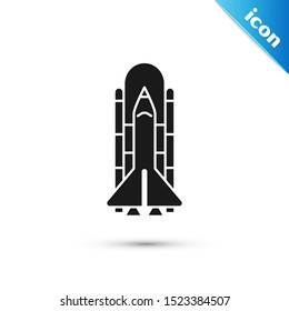 Black Space shuttle and rockets icon isolated on white background.  Vector Illustration
