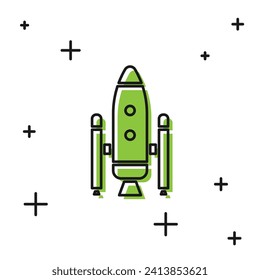 Black Space shuttle and rockets icon isolated on white background.  Vector Illustration