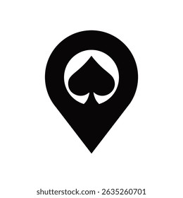 Símbolo de Espada Preta Dentro de Localização Pin Design Poker Ícone de Navegação Vetor