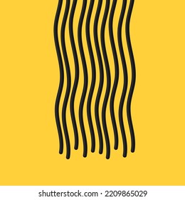Espaghetti negro aislado en el fondo amarillo. Carbón o fideos negros.