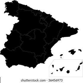 Black Spain map with region borders