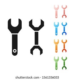 Black Spanner icon isolated on white background. Set icons colorful. Vector Illustration