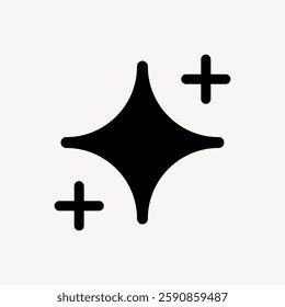 Black sparkle icon on a white background. Simple sparkle design with three points. Sparkle symbol used for decoration. Minimalist sparkle illustration. User interface icon vector.