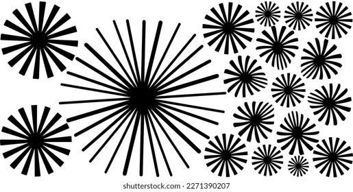 Black sparkle light starburst pattern on white background.