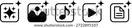 Black for sparkle music play document file symbol white isolated