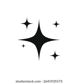 Black Sparkle Star Icon on White Background Isolated Vector Illustration