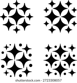 Conjunto de vetores de ícones cintilantes de estrela cintilante preta. Ícone minimalista de brilho e explosão estelar. Símbolos de brilho preto abstrato. Magia, brilho, ênfase, projetos limpos, decorações festivas, destaques