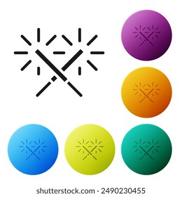 Black Sparkler firework icon isolated on white background. Festive Christmas sparkler candle lights. Merry Christmas and Happy New Year. Set icons in color circle buttons. Vector