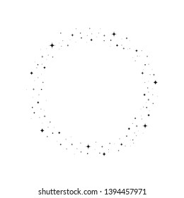 Black sparkles symbols vector. Set of vector graphic circle frames. Bright firework, decoration twinkle, shiny flash. Meteoroid, comet, asteroid, stars.