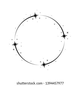 Black sparkles symbols vector. Set of vector graphic circle frames. Bright firework, decoration twinkle, shiny flash. Meteoroid, comet, asteroid, stars.