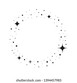 Black sparkles symbols vector. Set of vector graphic circle frames. Bright firework, decoration twinkle, shiny flash. Meteoroid, comet, asteroid, stars.