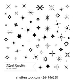 Black sparkles symbols. Vector set