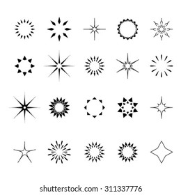 Black sparkles symbols. Vector set