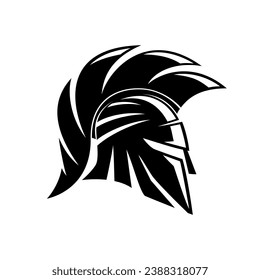 Black spartan helmet on a white background.	