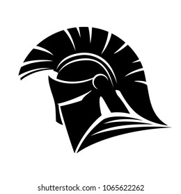 Black spartan helmet sign on white background.