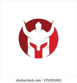 black spartan helmet warrior with a pair of horn inside a circle vector icon logo design template for gym, tattoo, and gaming application