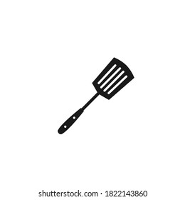 Black spatula icon. BBQ and grill tools. Barbeque cutlery. Kitchen utensil. Party, cuisine, cookery sign. Vector illustration isolated on white.